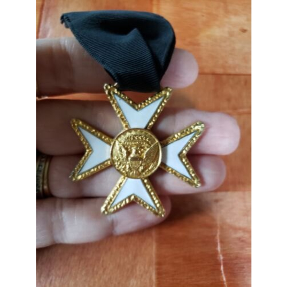 Vintage Masonic Maltese Iron Cross Pin White Enamel Lapel Brooch